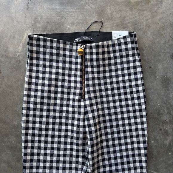 Zara Legging High-Rise Womens S White Black Gingham Plaid Checkered Skinny Pants - Picture 2 of 14